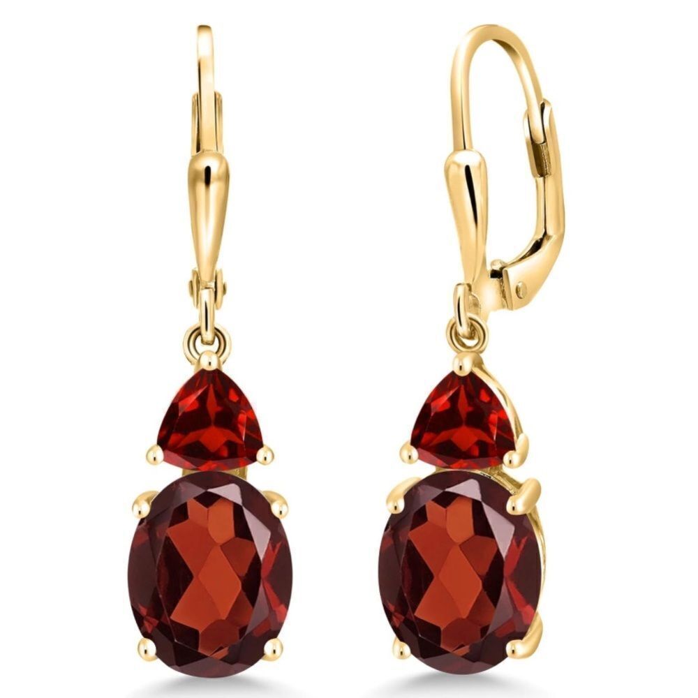 18K Yellow Gold with 6.68 Cttw Red Garnet Leverback Dangling Drop Earrings